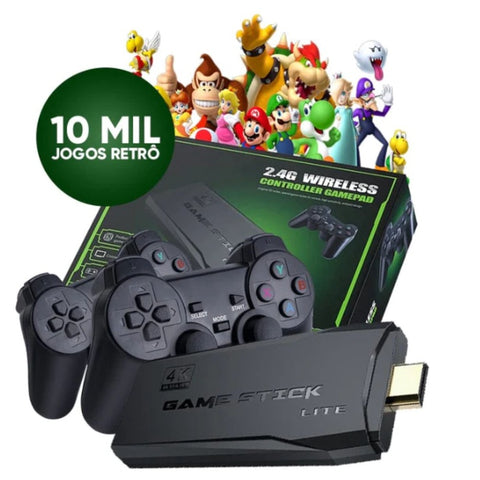 Video Game Stick 4k 10mil Jogos Retro Antigo 2 Controles Sem Fio Console Original Portatil 4K HDMI