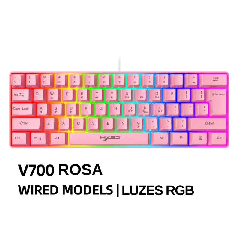 Teclado Compacto HYSJ 61 teclas com luzes RGB para PC, MAC, PS4