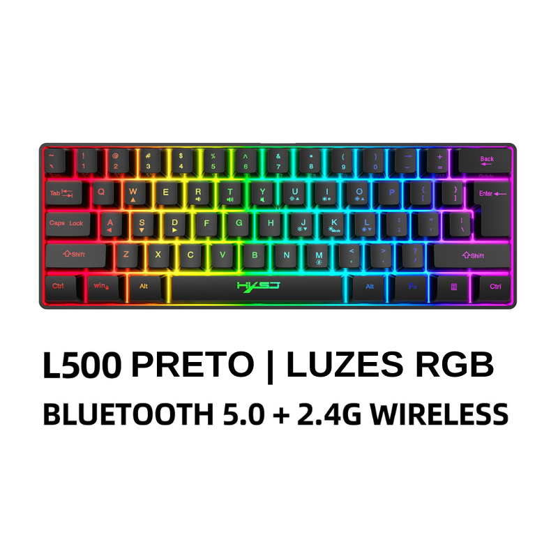 Teclado Compacto HYSJ 61 teclas com luzes RGB para PC, MAC, PS4