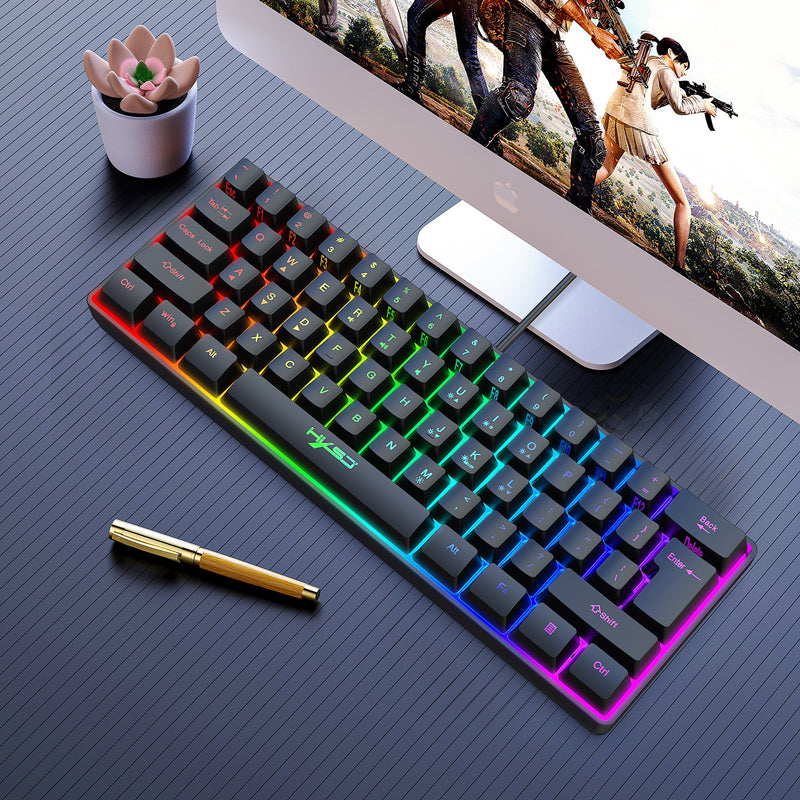 Teclado Compacto HYSJ 61 teclas com luzes RGB para PC, MAC, PS4