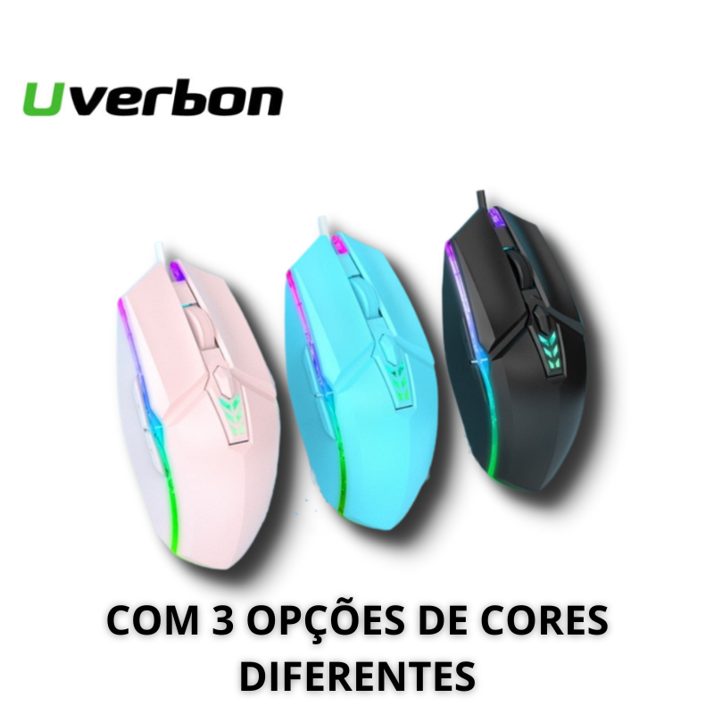 Mouse Gamer Silencioso com Fio 1600 DPI com luzes LED